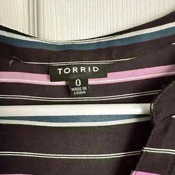 Torrid Lexie Georgette Tunic Tank Black White Purple Green Striped - Picture 3 of 6